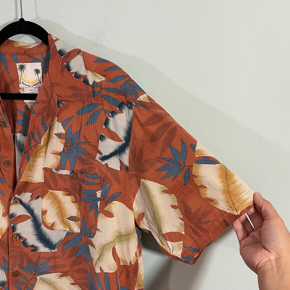 Banana Cabana Men's Brown Floral Hawaiian Silk Button Up Shirt Size L - Picture 6 of 7